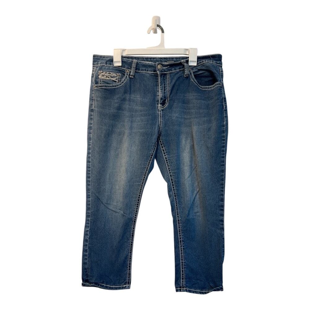 New Directions Weekend Crop Jeans Womens Size 14 Stretch Medium Wash Embellished